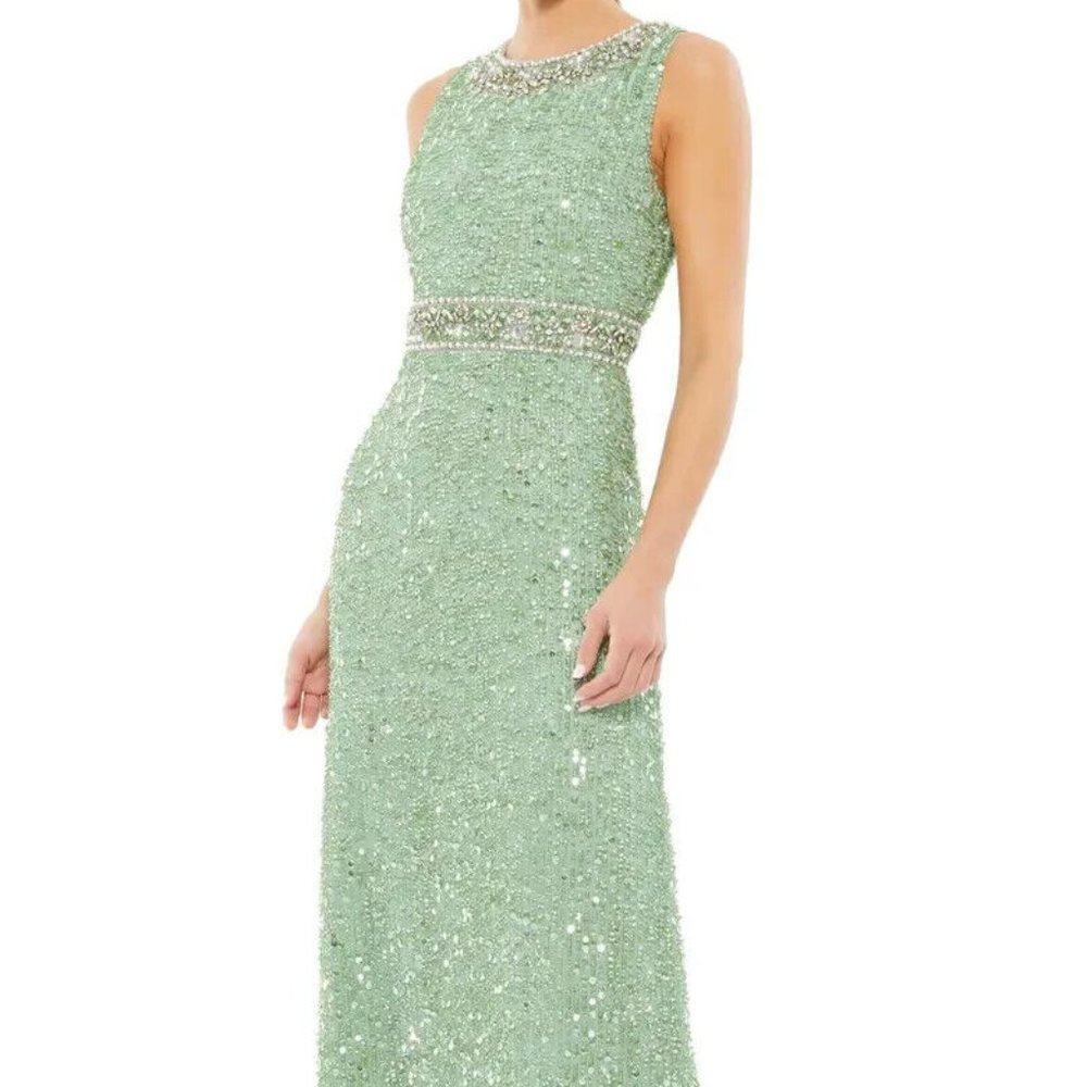 Mac Duggal Mint Green Bead & Sequin Column Gown